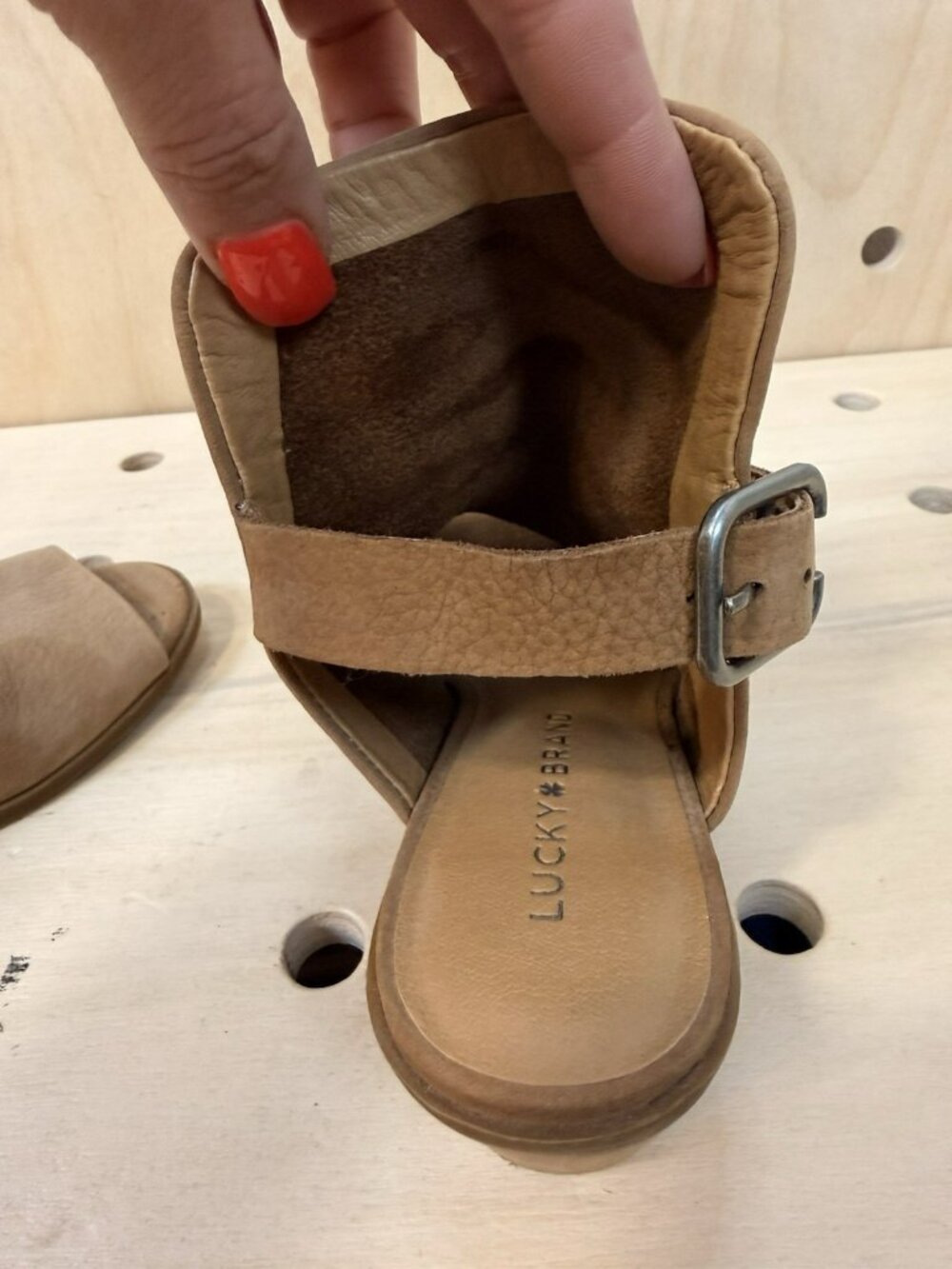 Lucky Brand Sesame Bray Heel Open Toe Leather Boho Tan Heels Size 7 EU 37 $119 - Picture 12 of 12